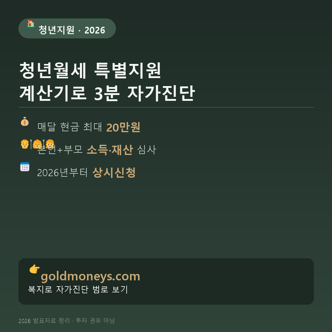 청년월세 특별지원 얼마 받나? 계산기로 3분 자가진단(2026)
