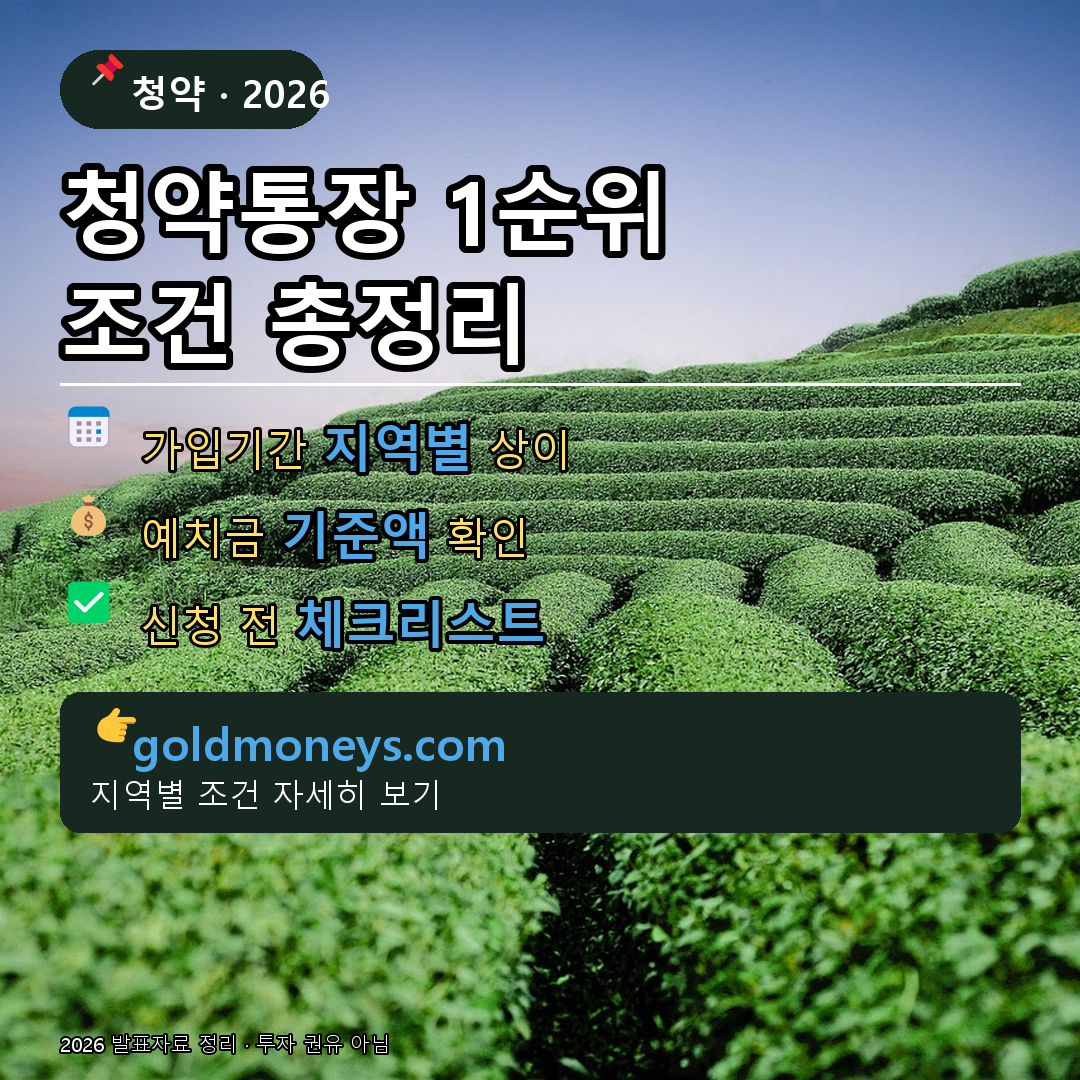 청약통장 1순위 조건 총정리, 지역별 가입기간·예치금(2026)